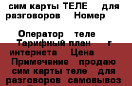 сим карты ТЕЛЕ 2  для разговоров. › Номер ­ 8908, 904, 951, 952, 950 › Оператор ­ теле 2 › Тарифный план ­ 5 г интернета. › Цена ­ 50 › Примечание ­ продаю сим карты теле 2 для разговоров. самовывоз. - Ростовская обл., Ростов-на-Дону г. Сотовые телефоны и связь » Продам sim-карты и номера   . Ростовская обл.,Ростов-на-Дону г.